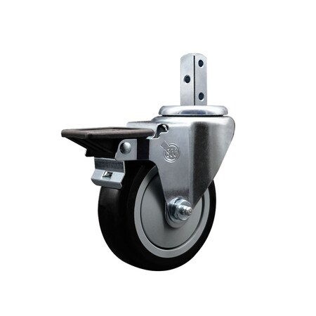 Service Caster 4'' Black Polyurethane Wheel Swivel 3/4'' Square Stem Caster with Brake SCC-SQ20S414-PPUB-BLK-PLB-34